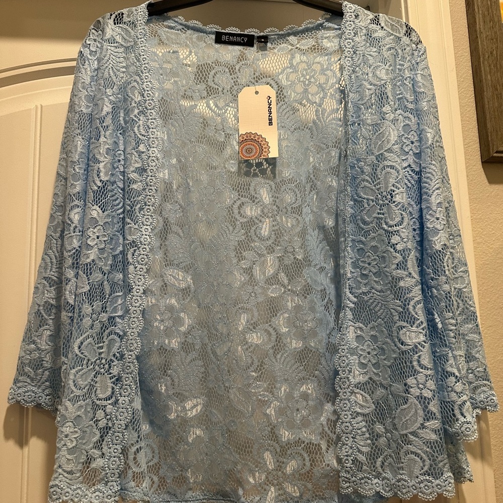 Women's Blue Lace Blouse - Picture 1 of 2